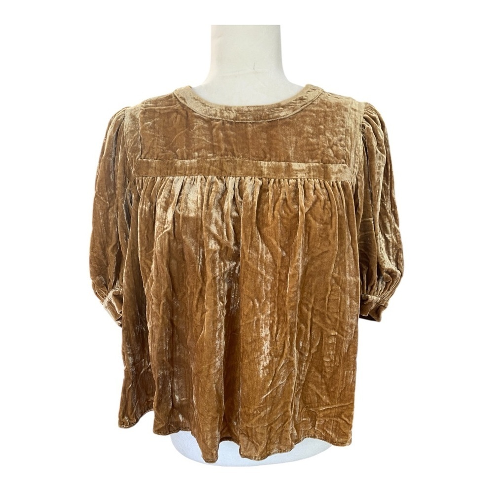 LoveShackFancy Womens Gold Velvet Babydoll Top